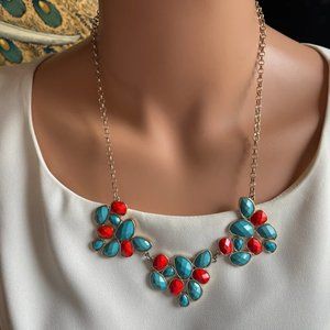 Red Beaded Bib Necklace 